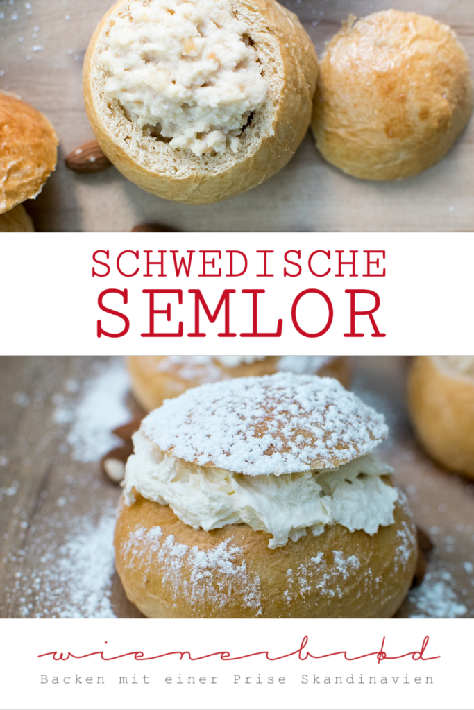 Semlor - schwedische Kadarmom-Hefekugeln mit Mandelfüllung und Sahne [wienerbroed.com] Semlor - Swedish yeast buns with cardamom, almond filling and whipped cream