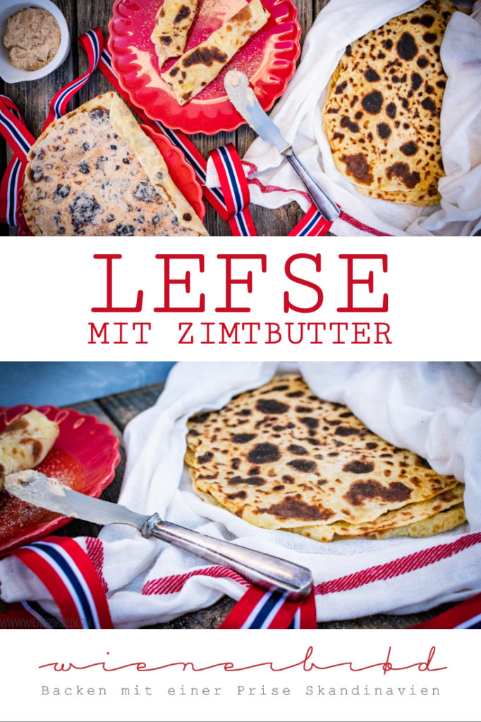 Lefse mit Zimtbutter - norwegische Spezialität aus Kartoffelteig mit einer Butter mit Zimt&Zucker / Lefse with cinnamon Butter, Norwegian speciality with potatoe dough filled with a Butter with sugar&cinnamon [wienerbroed.com]