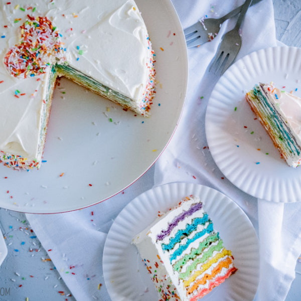 Regenbogen-Waffeltorte - Wienerbrød - skandinavisch backen