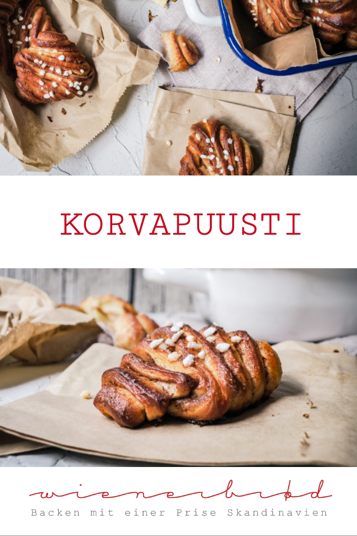 Korvapuusti, finnische Version der Zimtschnecken mit ordentlich Kardamom und besonderer Form / Korvapuusti, Finnish version of cinnamon buns with lots of cardamom and a special form [wienerbroed.com]