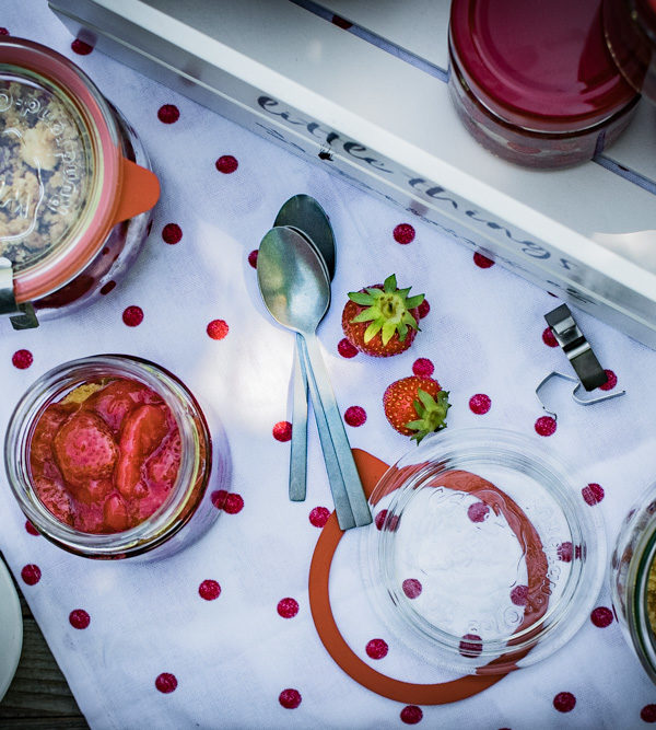 Erdbeergrütze mit Streuseln und Schwedenmilch, dänische Fruchtgrütze mit Streuseln und Sauermilch schwedischer Art, das perfekte Dessert für Midsommar / Strawberry jelly with crumble and filmjölk, Danish fruit jelly with streusel and Swedish sour milk, perfekt vor midsummer [wienerbroed.com]