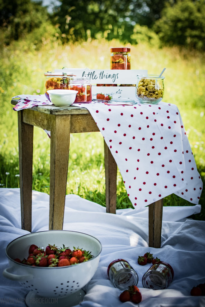 Erdbeergrütze mit Streuseln und Schwedenmilch, dänische Fruchtgrütze mit Streuseln und Sauermilch schwedischer Art, das perfekte Dessert für Midsommar / Strawberry jelly with crumble and filmjölk, Danish fruit jelly with streusel and Swedish sour milk, perfekt vor midsummer [wienerbroed.com]