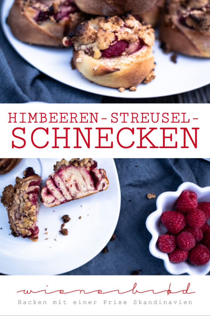 Rezept für Himbeer-Streusel-Schnecken, herrlich saftige Hefeteigschnecken mit knusprigen Streuseln / Raspberry streusel buns