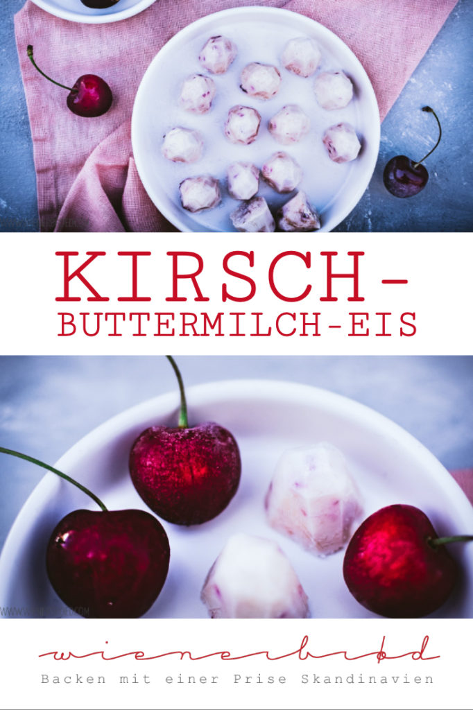 Kirsch-Buttermilch-Eis, leckere Eishappen aus süßen Kirschen und säuerlicher Buttermilch, ohne Eismaschine / Cherry buttermilk ice cream, tasty icecream bites made of sweet cherries and sour buttermilk, no ice cream machine necessary [wienerbroed.com]