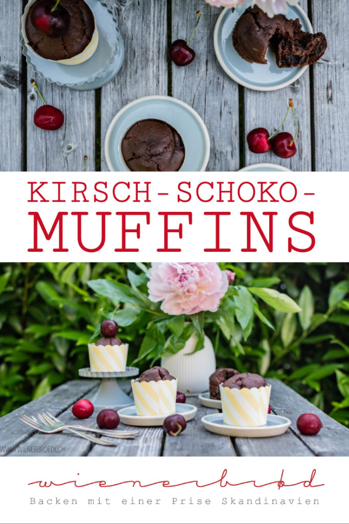 Kirsch-Schoko-Muffins, saftige, schokoladige Muffins mit frischen Kirschen / juicy, chocolatey muffins with fresh cherries [wienerbroed.com]