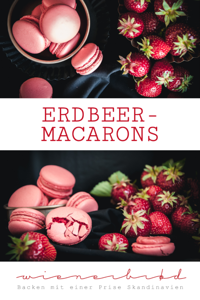 Rezept für Erdbeer-Macarons, zarte Baisers mit fruchtiger Erdbeer-Buttercreme / Strawberry macarons [wienerbroed.com]