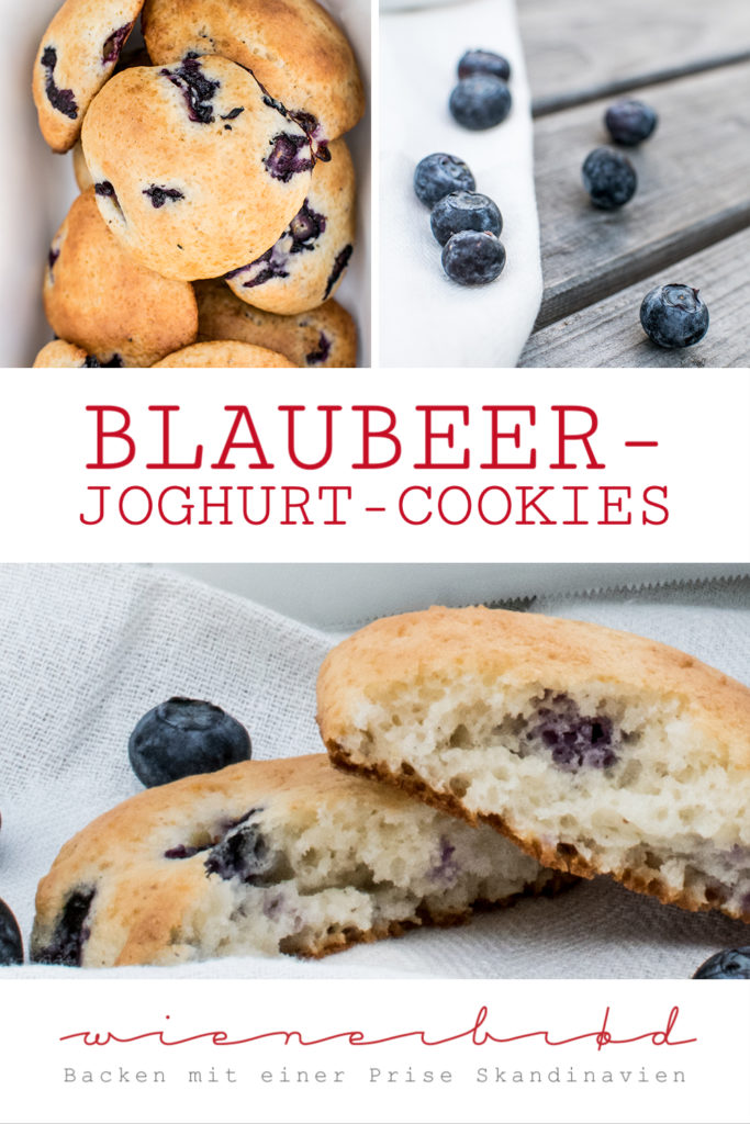 Rezept für Blaubeer-Joghurt-Cookies, saftige, fluffige Riesencookies mit griechischem Joghurt und Heidel- oder Blaubeeren / Blueberry yoghurt cookies [wienerbroed.com]