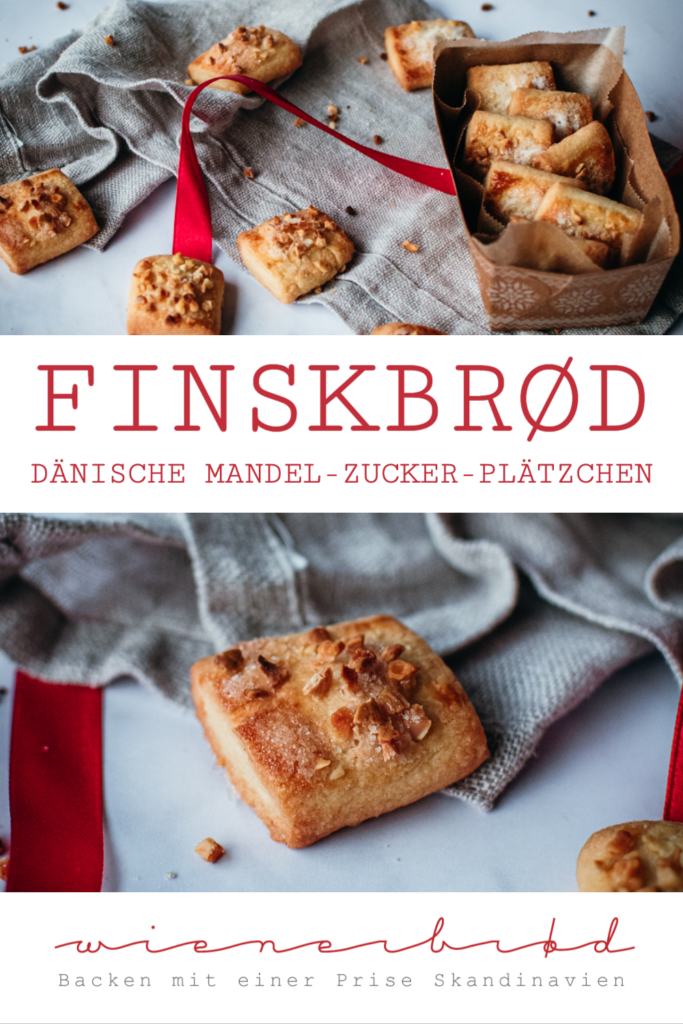 Rezept für Finskbrød, dänische Plätzchen aus Mürbeteig mit Mandeln und Zucker, in Schweden bekannt als Finska Pinnar / Danish christmas cookies FInskbrød [wienerbroed.com]