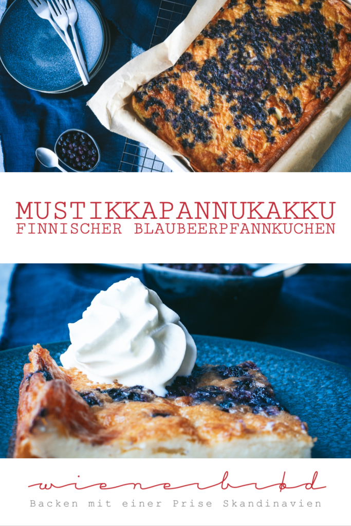 Rezept für Mustikkapannukakku, typisch finnischer Blaubeer-Pfannkuchen, im Ofen gebacken / Mustikkapannukakku, Finnish blueberry pancake [wienerbroed.com]