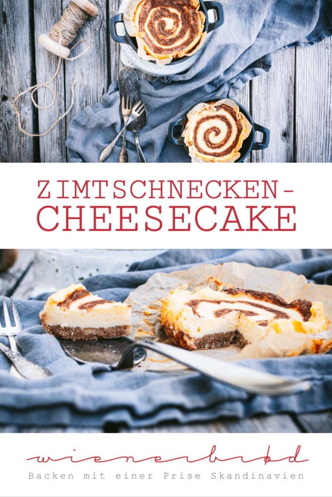 Rezept für Zimtschnecken-Cheesecake, cremige amerikanische Käsekuchen mit Zimt und Zucker nach Art einer Zimtschnecke [wienerbroed.com]